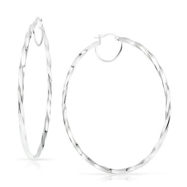 G&H Fashion Rhodium Plated 32mm Classic Click-Top Hoop Earring 